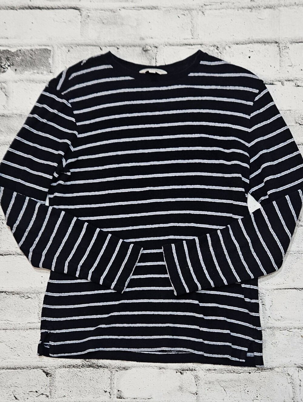 Club Monaco Striped Long Sleeve Knit Top Navy Blue Cotton Womens XS